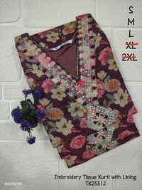 Twill Blue Tissue Silk Kurti with attractive Neck Pattern TK25512 - Beetroot red, M