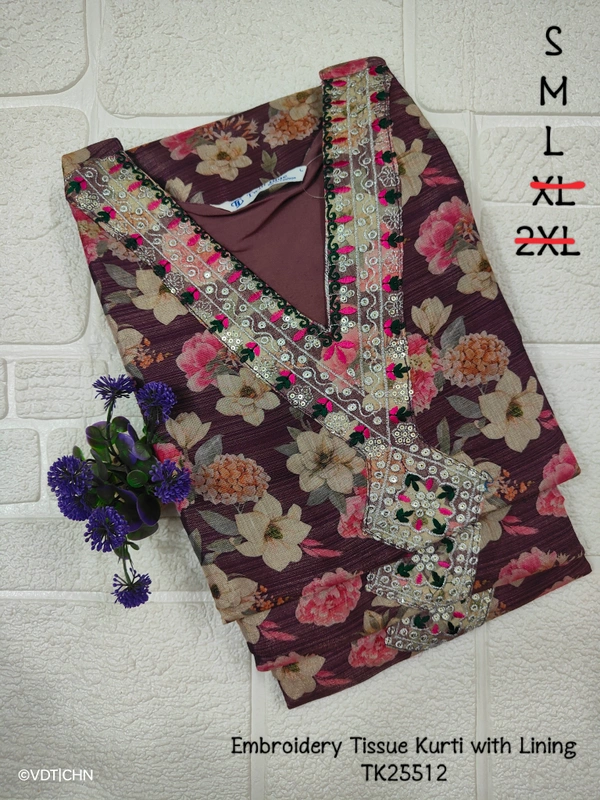 Twill Blue Tissue Silk Kurti with attractive Neck Pattern TK25512 - Beetroot red, M