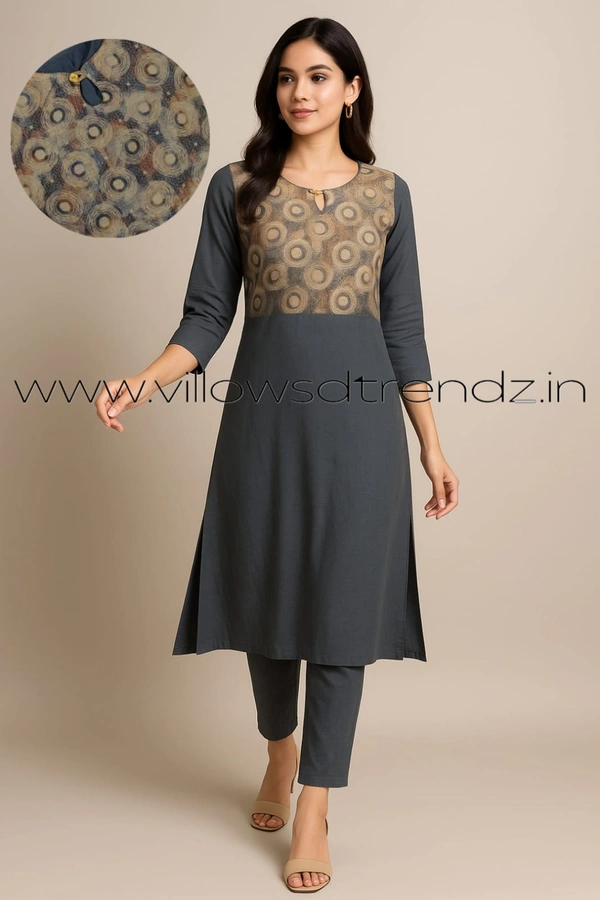 Twill Blue Tissue Silk Kurti with attractive Neck Pattern TK24003 - Peacock Blue, 2XL