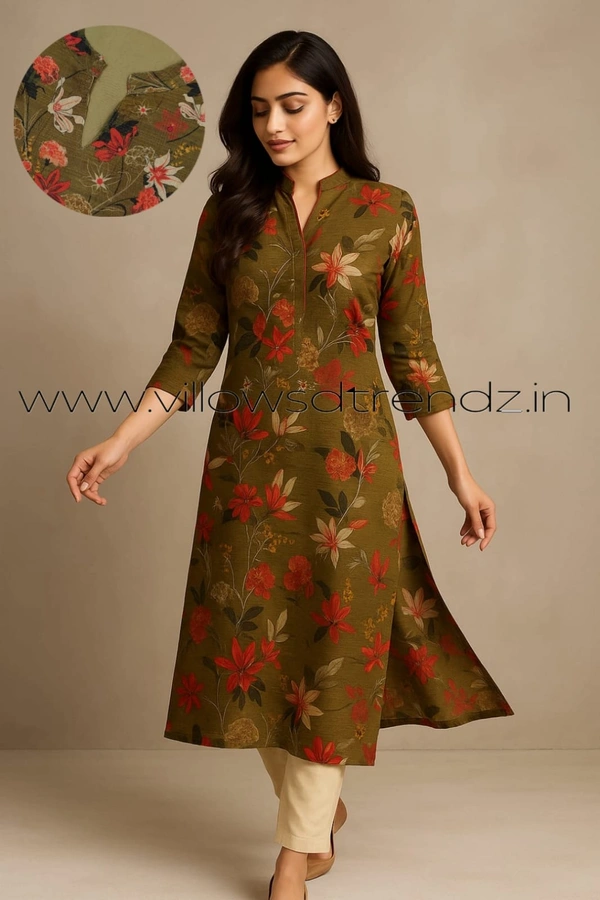 Twill Blue Tissue Silk Kurti with attractive Neck Pattern TK24001 - Green, S