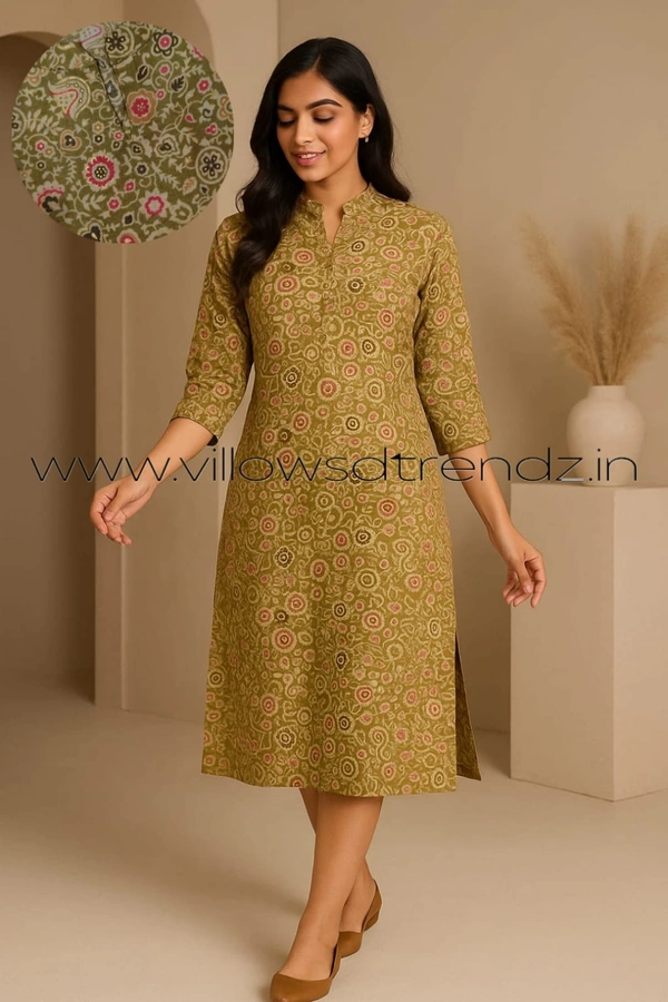 Twill Blue Tissue Silk Kurti with attractive Neck Pattern TK25511 - Green, S