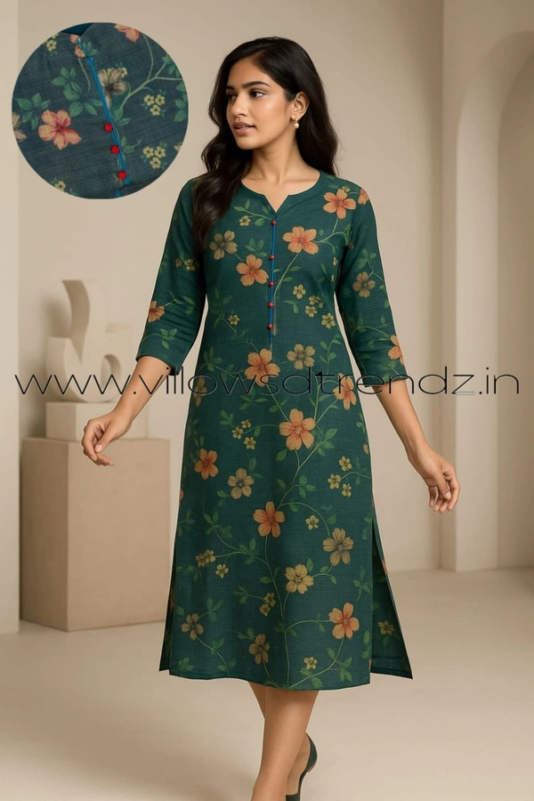 Twill Blue Tissue Silk Kurti with attractive Neck Pattern TK240013 - Peacock Blue, M