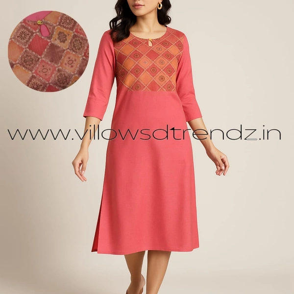 Twill Blue Tissue Silk Kurti with attractive Neck Pattern TK24006 - Pink, M