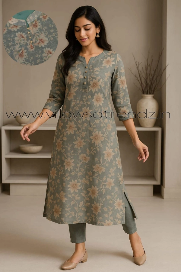 Twill Blue Tissue Silk Kurti with attractive Neck Pattern TK240011 - Ash, 2XL