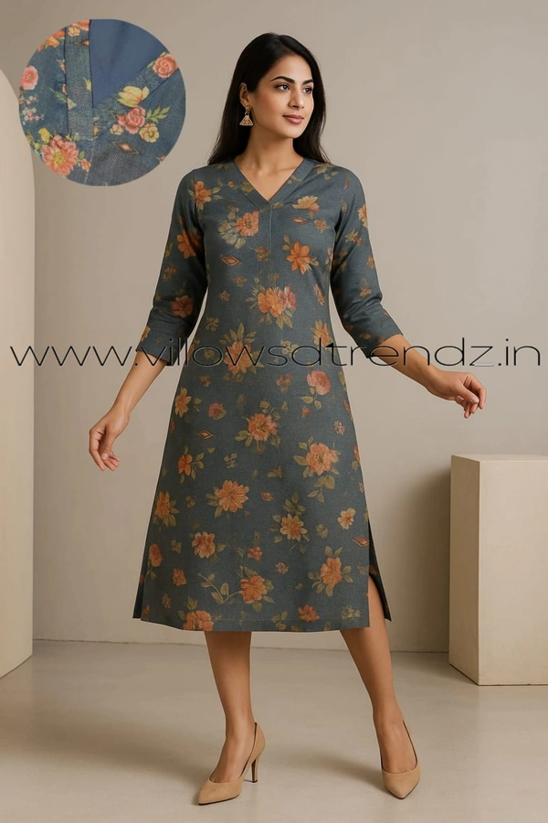 Twill Blue Tissue Silk Kurti with attractive Neck Pattern TK240012 - Blue, S