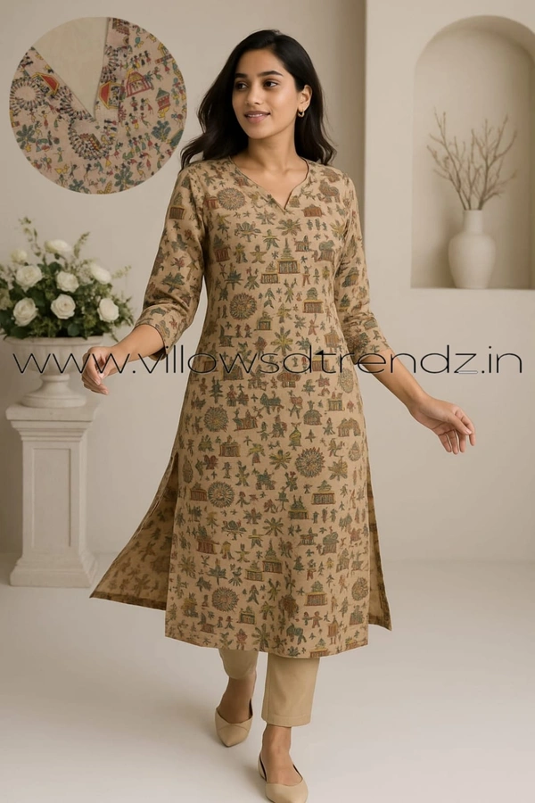 Twill Blue Tissue Silk Kurti with attractive Neck Pattern TK240018 - Biscut Colour, M