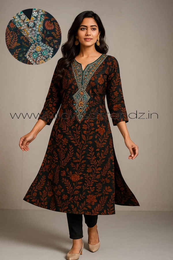 Twill Blue Tissue Silk Kurti with attractive Neck Pattern TK25505 - Rama Green, S