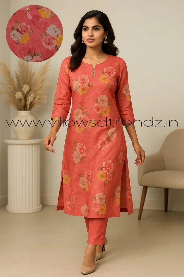 Twill Blue Tissue Silk Kurti with attractive Neck Pattern TK240017 - Pink, L