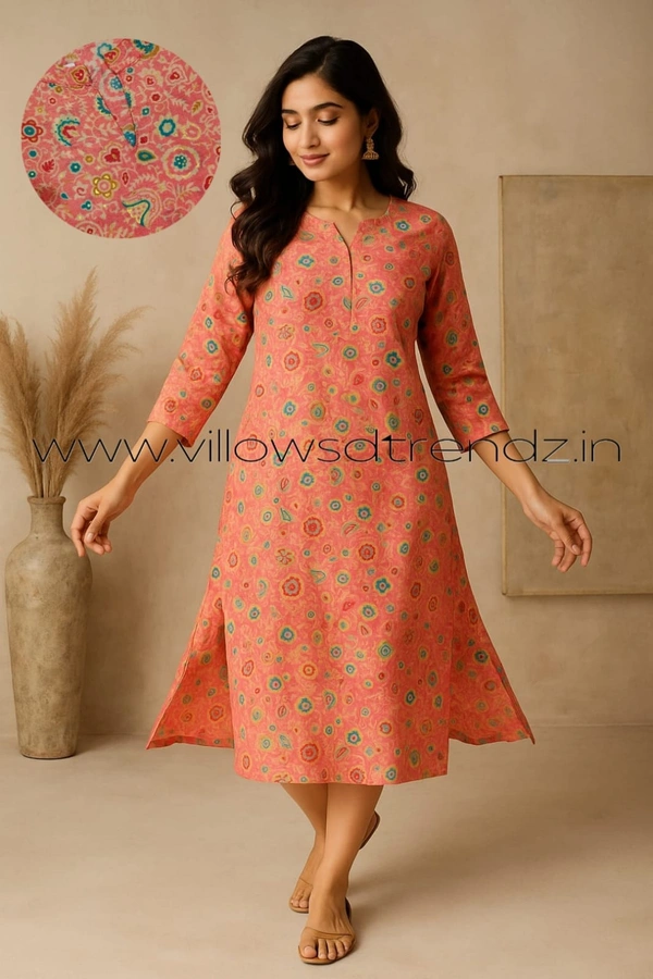 Twill Blue Tissue Silk Kurti with attractive Neck Pattern TK25510 - Pink, S