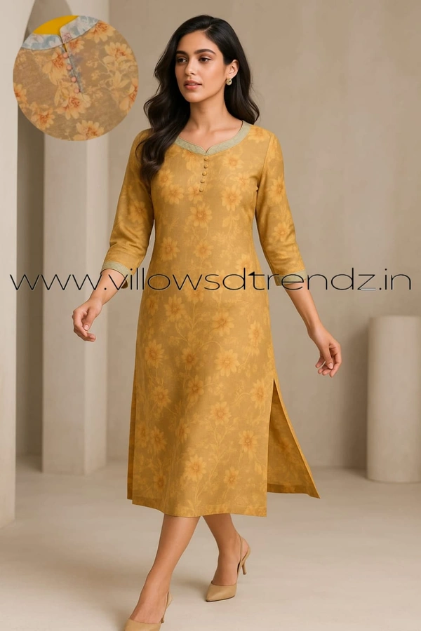 Twill Blue Tissue Silk Kurti with attractive Neck Pattern TK24008 - Light  Brown, M