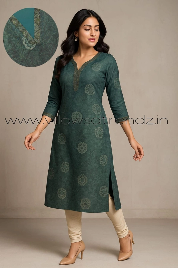 Twill Blue Tissue Silk Kurti with attractive Neck Pattern TK25502 - Rama Green, L