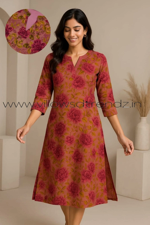 Twill Blue Tissue Silk Kurti with attractive Neck Pattern TK240010 - Pink, S