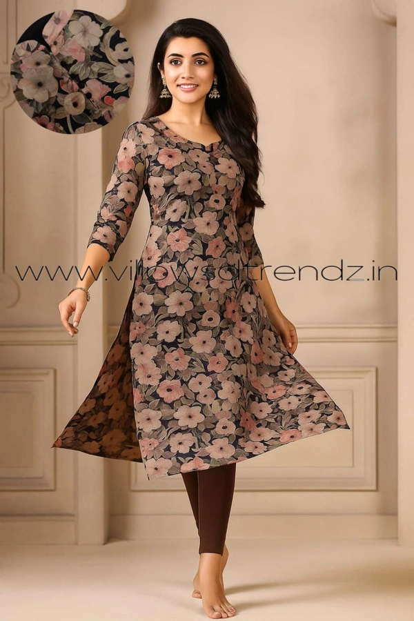 Twill Blue Tissue Silk Kurti with attractive Neck Pattern| TK25506 - 2XL, Black with florel