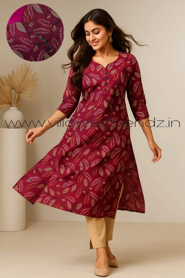Twill Blue Tissue Silk Kurti with attractive Neck Pattern| TK25507 - 2XL, Maroon