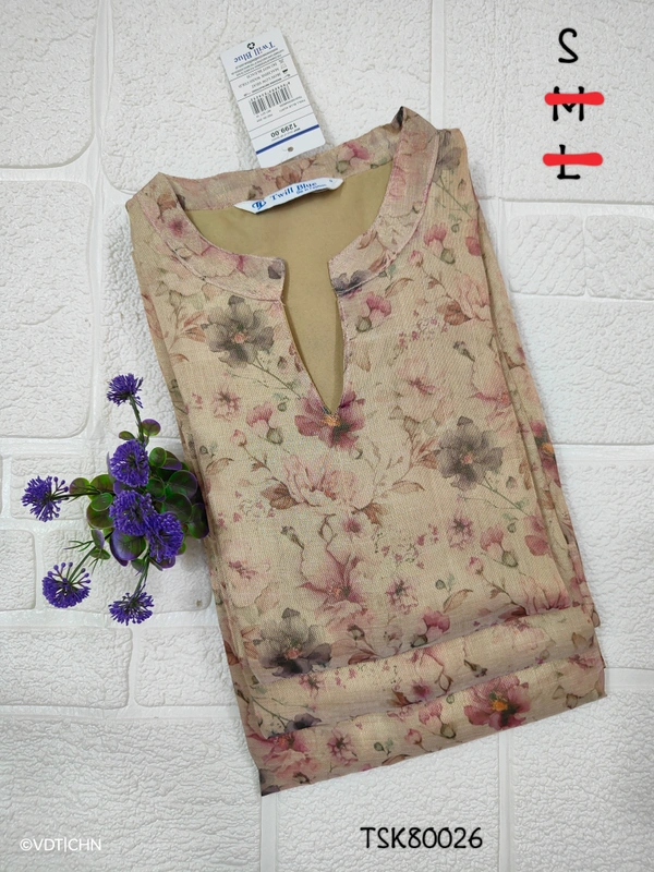 Twill Blue Tissue Silk Kurti with attractive Neck Pattern TSK80026 - Halh Sandle, S