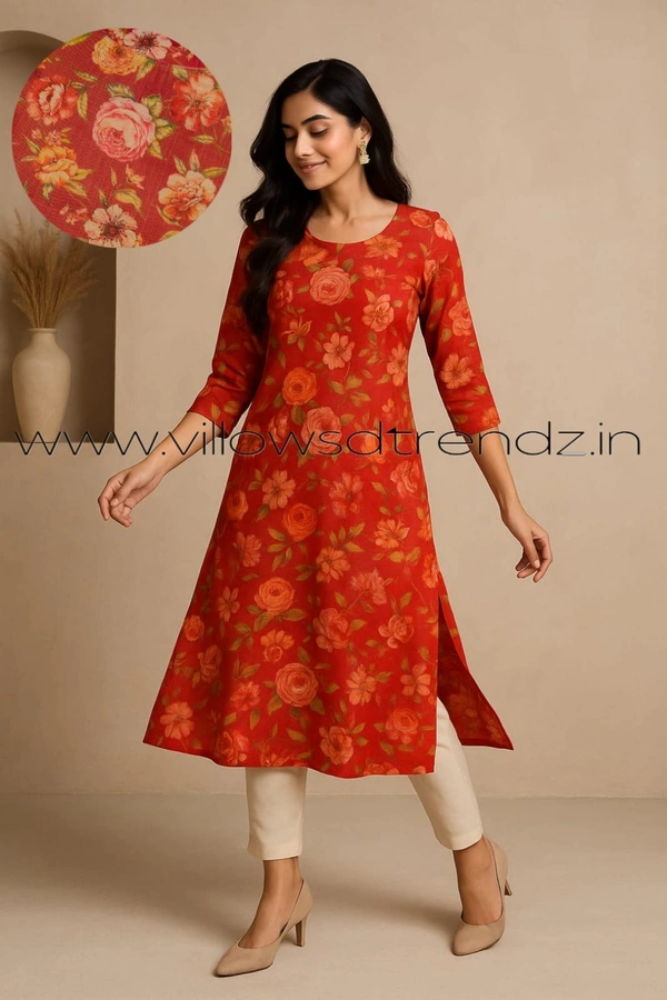 Twill Blue Tissue Silk Kurti with attractive Neck Pattern TSK80015 - Red, S