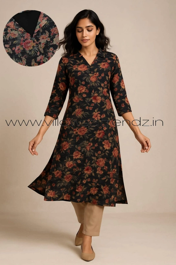 Twill Blue Tissue Silk Kurti with attractive Neck Pattern TSK255001 - Black, M