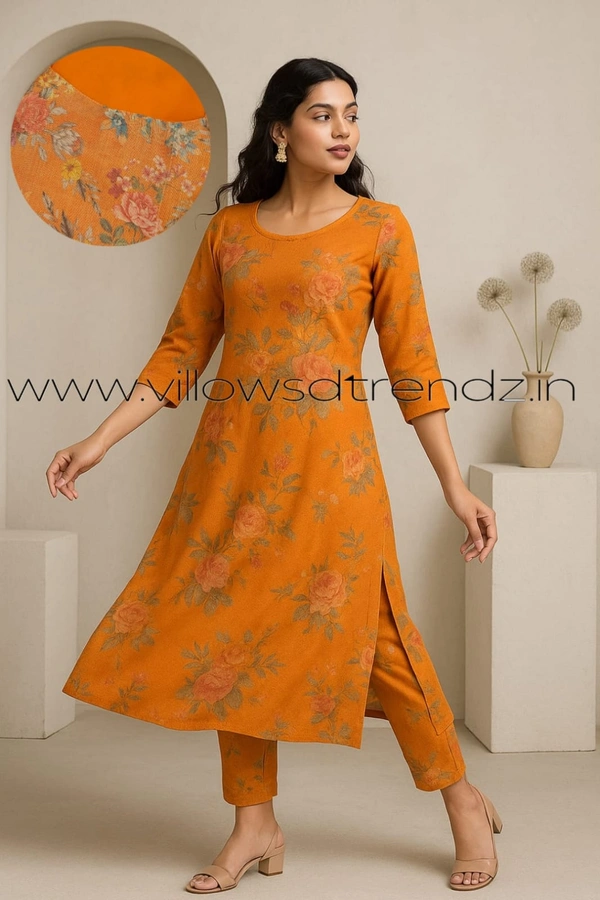Twill Blue Tissue Silk Kurti with attractive Neck Pattern TSK80022 - Orange, M