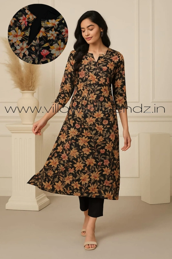 Twill Blue Tissue Silk Kurti with attractive Neck Pattern TSK80019 - Black, M