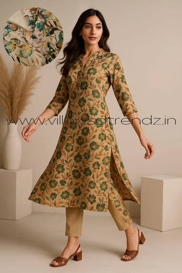 Twill Blue Tissue Silk Kurti with attractive Neck Pattern|Light brown |Tk255050 - XL, Light brown