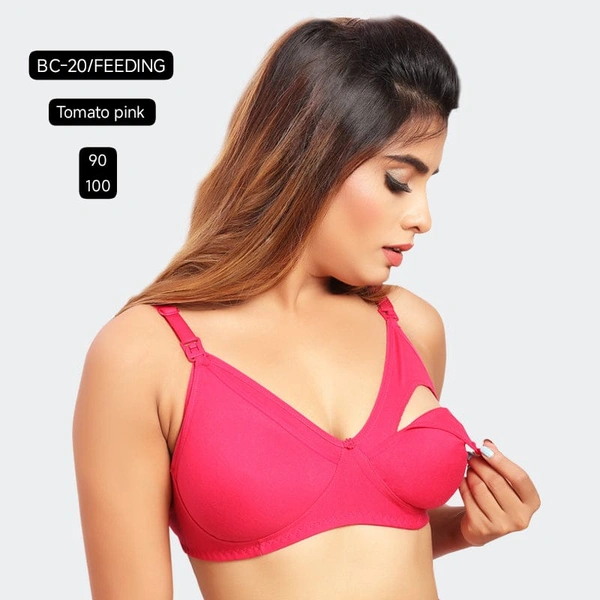 Prithvi Tomato pink soft and comfort fabric Back Closure - hook and eye, Non padded, BC-20/FEEDING - 100, Tomato pink