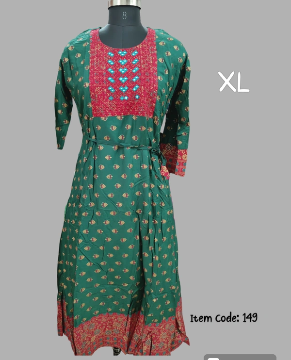 VDT Umbrella Kurti with mirror work 149 - Green, XL