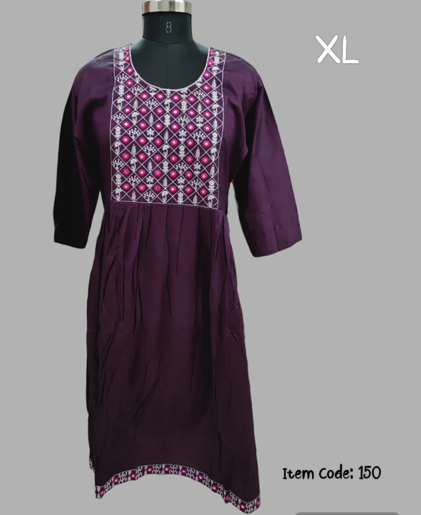 VDT Umbrella Kurti with mirror work 150 - Wine, XL