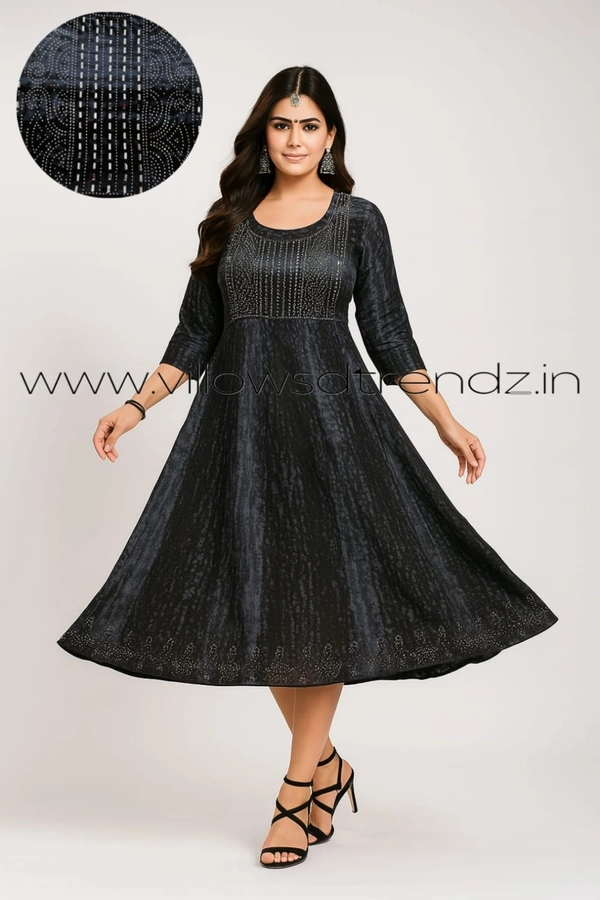 Twill Blue Umbrella Rayon Kurti | Black | UM315003 - L, Black