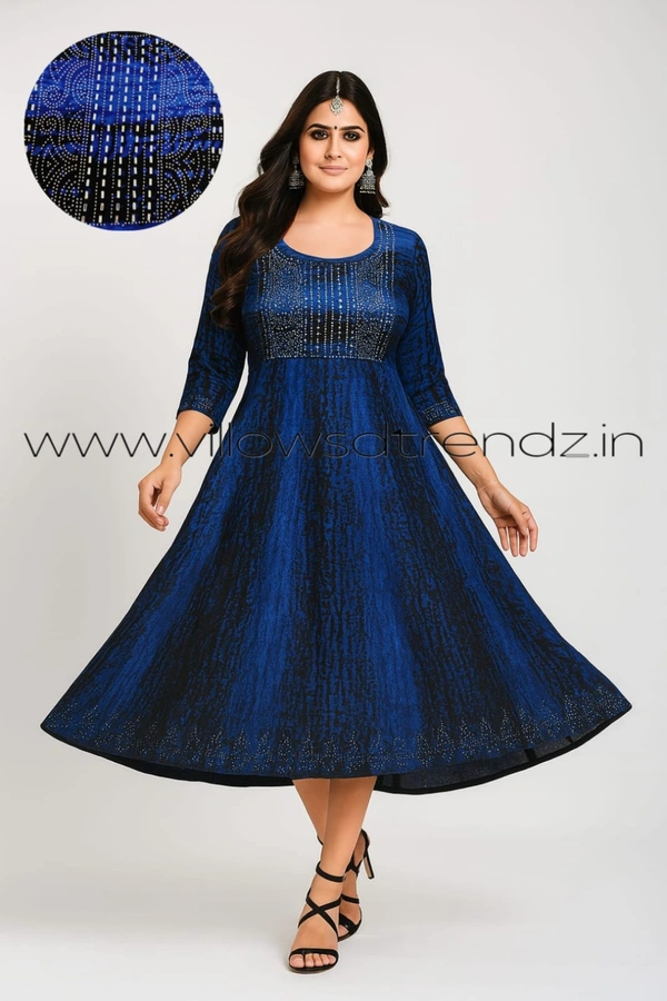 Twill Blue Umbrella Rayon Kurti |Blue| UM315005 - L, Blue
