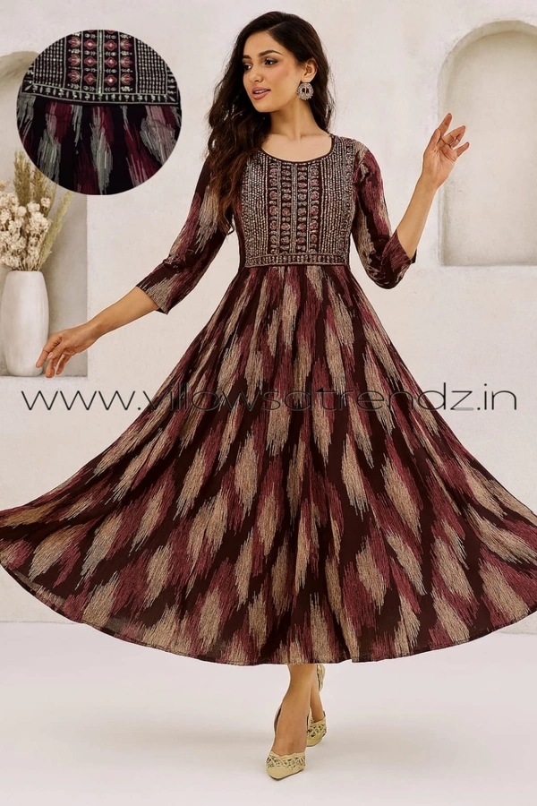 Twill Blue Umbrella Rayon Kurti | Brown | UM315008 - XL, Brown