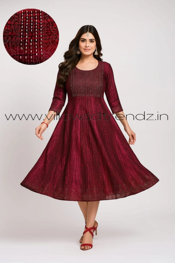 Twill Blue Umbrella Rayon Kurti | Maroon | UM315002 - XL, Maroon