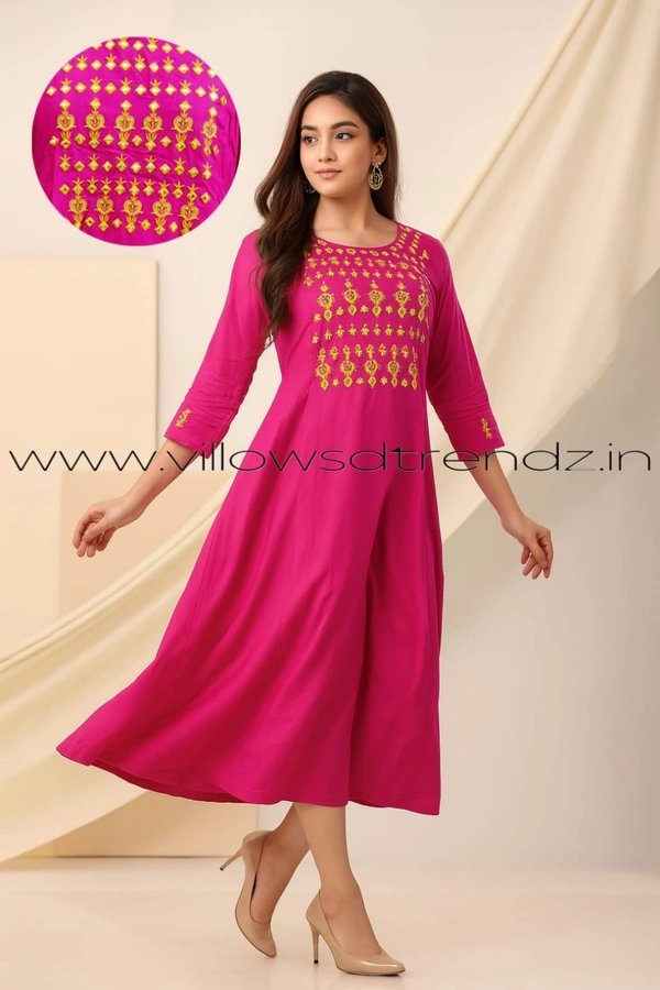 Twill Blue Umbrella Rayon Kurti |  Pink  | 171 - M, Pink