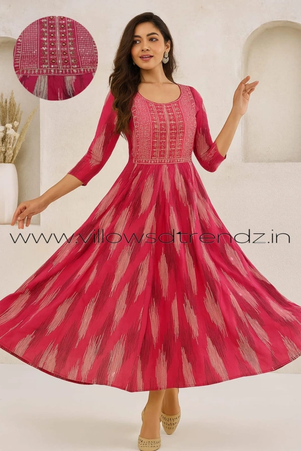 Twill Blue Umbrella Rayon Kurti | Pink | UM315006 - XL, Pink