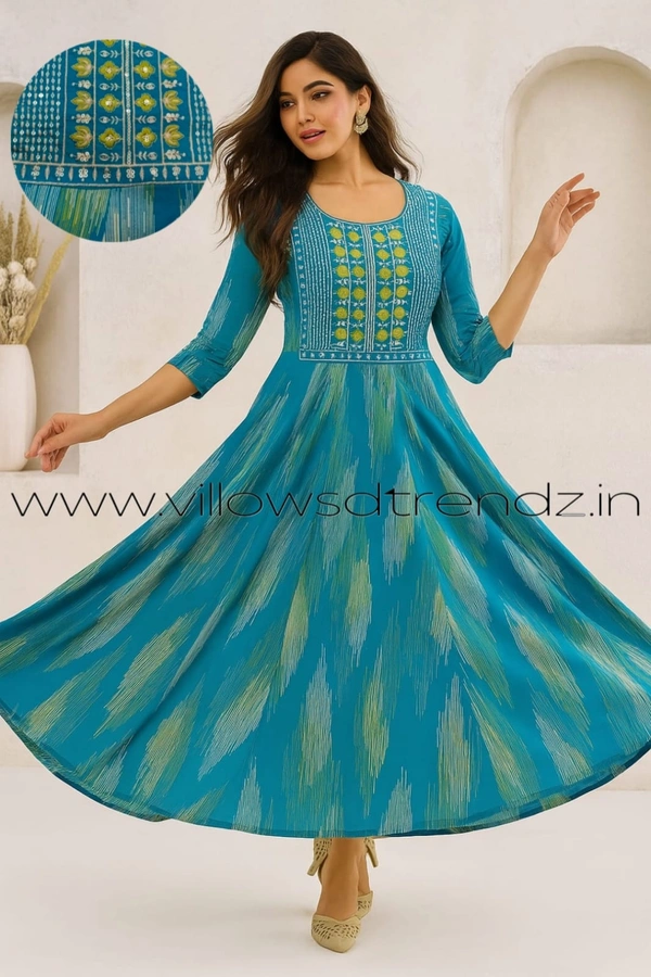 Twill Blue Umbrella Rayon Kurti | Sky Blue| UM315009 - XL, Sky blue