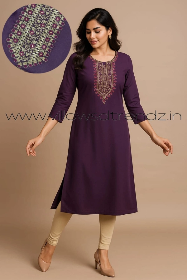 Twill Blue Vichitra Silk Kurti With Yoke Embrodiery GK31004 - Blue, L