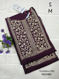 Twill Blue Vichitra Silk Kurti With Yoke Embrodiery VK31002 - Violet, S