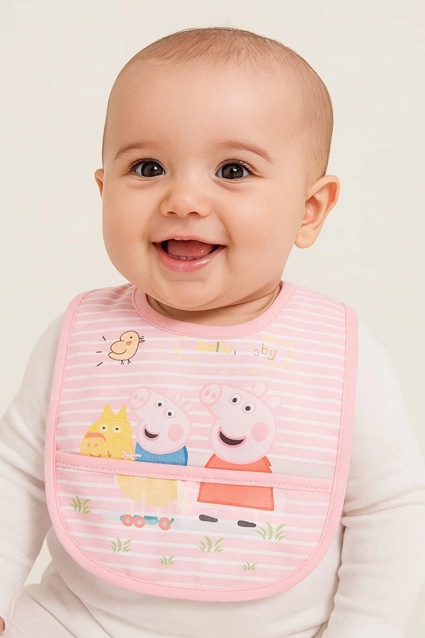 Villows Water Proof Bib with holder| Pack of 1 pc|100% Organic Cotton|BIB5501 - Pack of 1, Pink