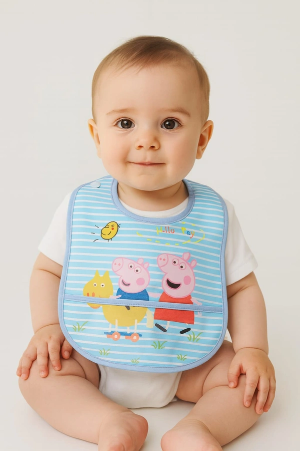 Villows Water Proof Bib with holder| Pack of 1 pc|100% Organic Cotton|BIB5501 - Pack of 1, Sky Blue