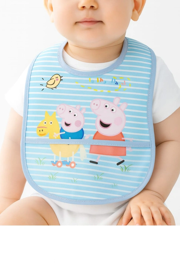 Villows Water Proof Bib with holder| Pack of 1 pc|100% Organic Cotton|BIB5501 - Pack of 1, Sky Blue