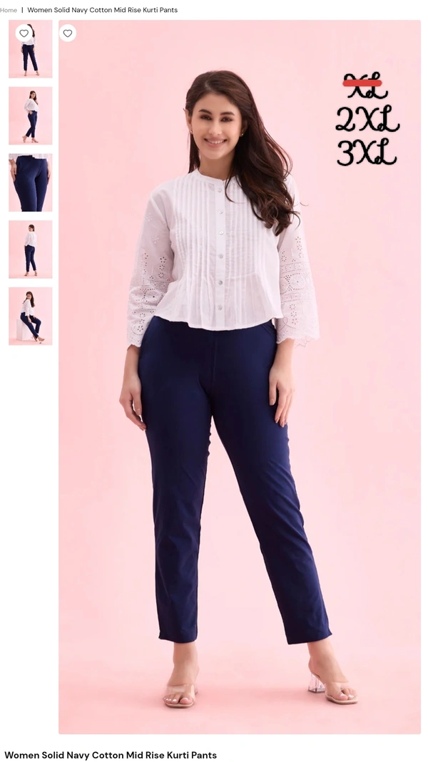 GC Women Solid Cotton Kurti Pants GCKP1420 - Navy Blue, 2XL