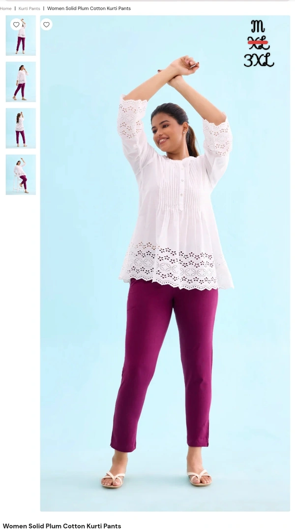 GC Women Solid Cotton Kurti Pants GCKP1420 - Solid Plum, M