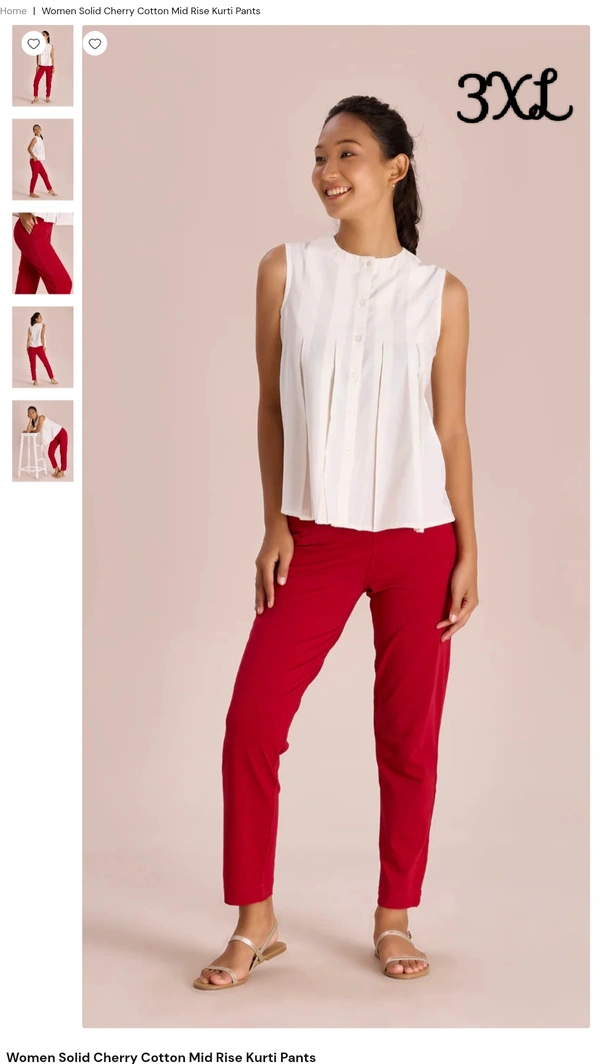 GC Women Solid Cotton Kurti Pants GCKP1420 - Cherry Red, 3XL