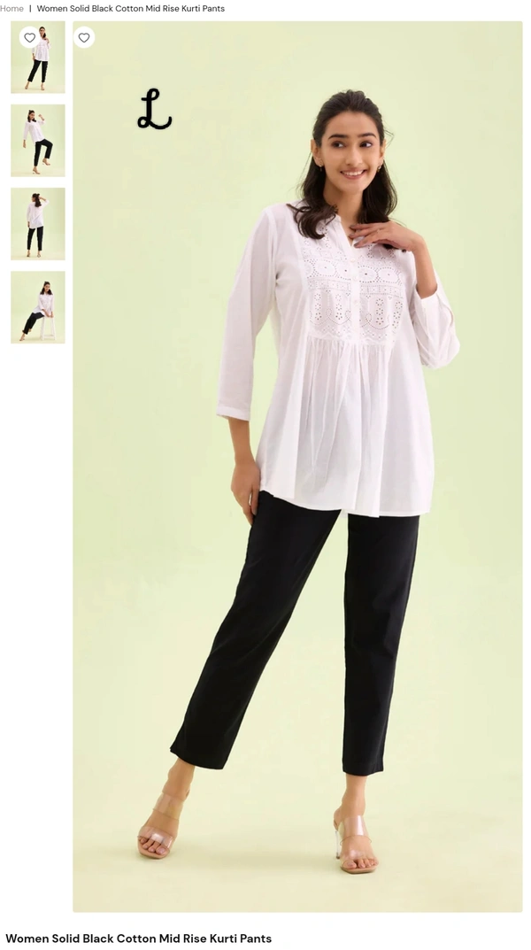 GC Women Solid Cotton Kurti Pants GCKP1420 - Black, L