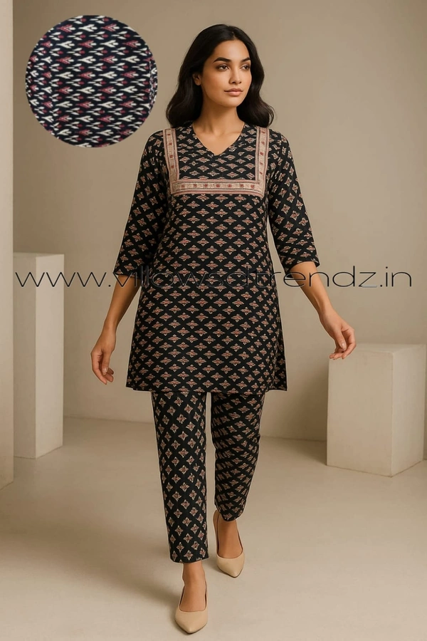 Twill Blue Women's Cotton Cord set |Black |CS41001 - Black, L