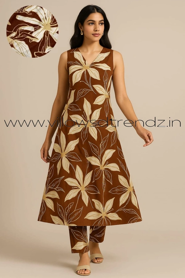 Twill Blue Women's Cotton Cord set | Brown | CS41008 - Brown, 2XL