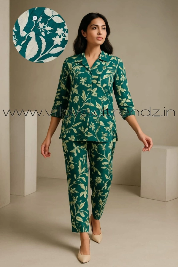 Twill Blue Women's Cotton Cord set | Green  | CS410012 - Green, 2XL
