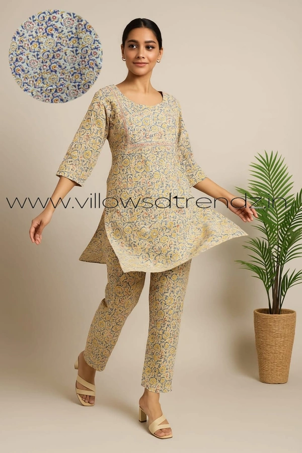 Twill Blue Women's Cotton Cord set | Light Yellow| CS41002 - Light Yellow, M