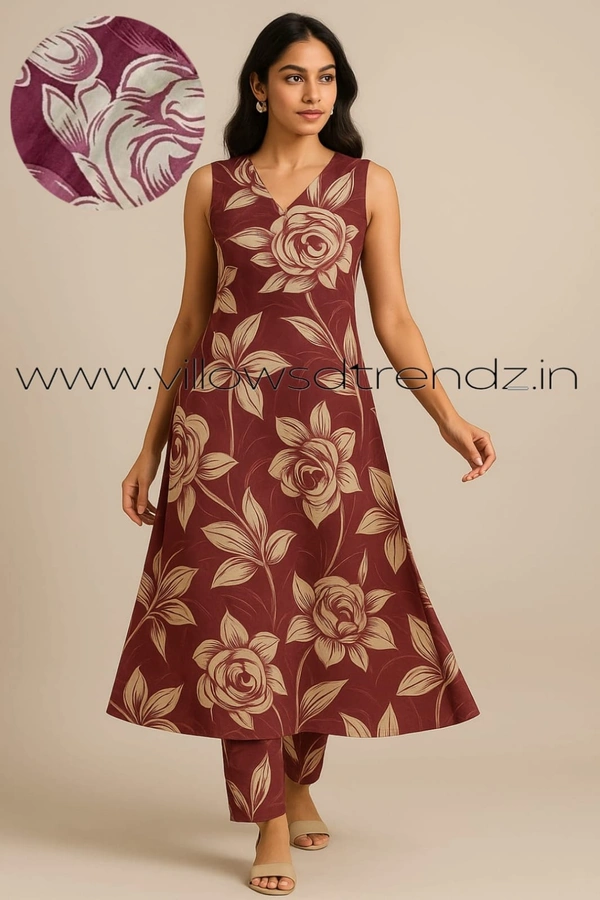 Twill Blue Women's Cotton Cord set | Maroon | CS41007 - Maroon, XL