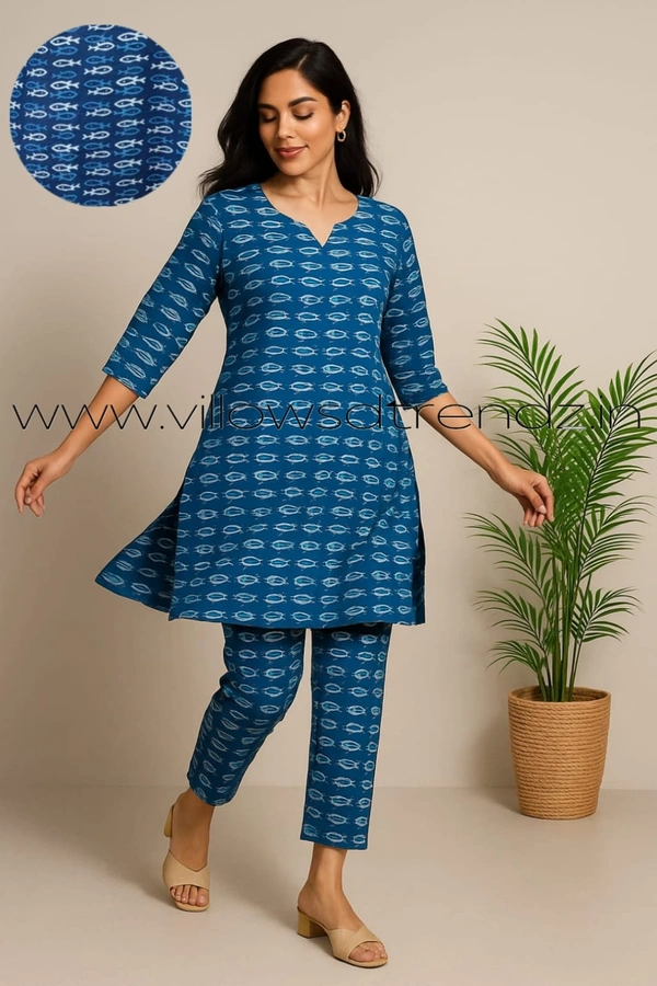 Twill Blue Women's Cotton Cord set | Peacock Blue | CS41003 - Peacock Blue, XL