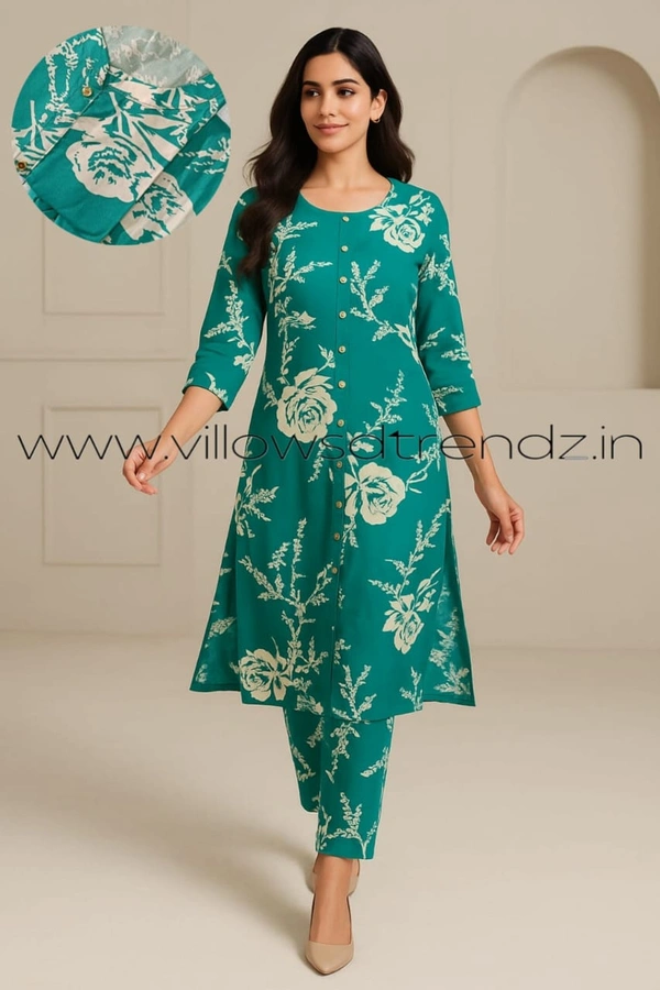 Twill Blue Women's Cotton Cord set |Rama green | CS410053 - Rama green, M